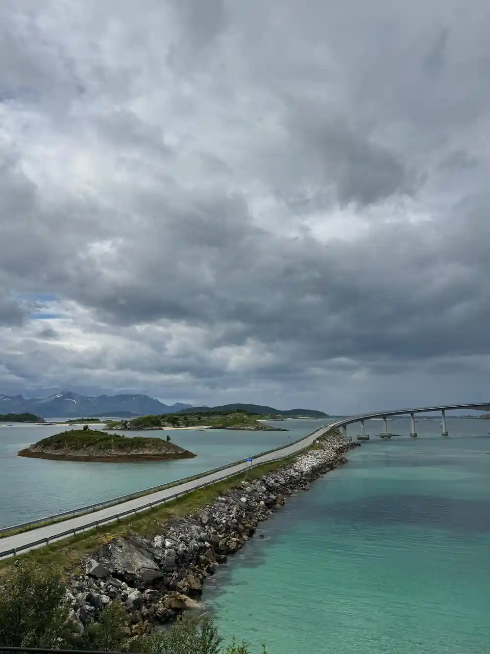 A causeway and bridge running out to a small island